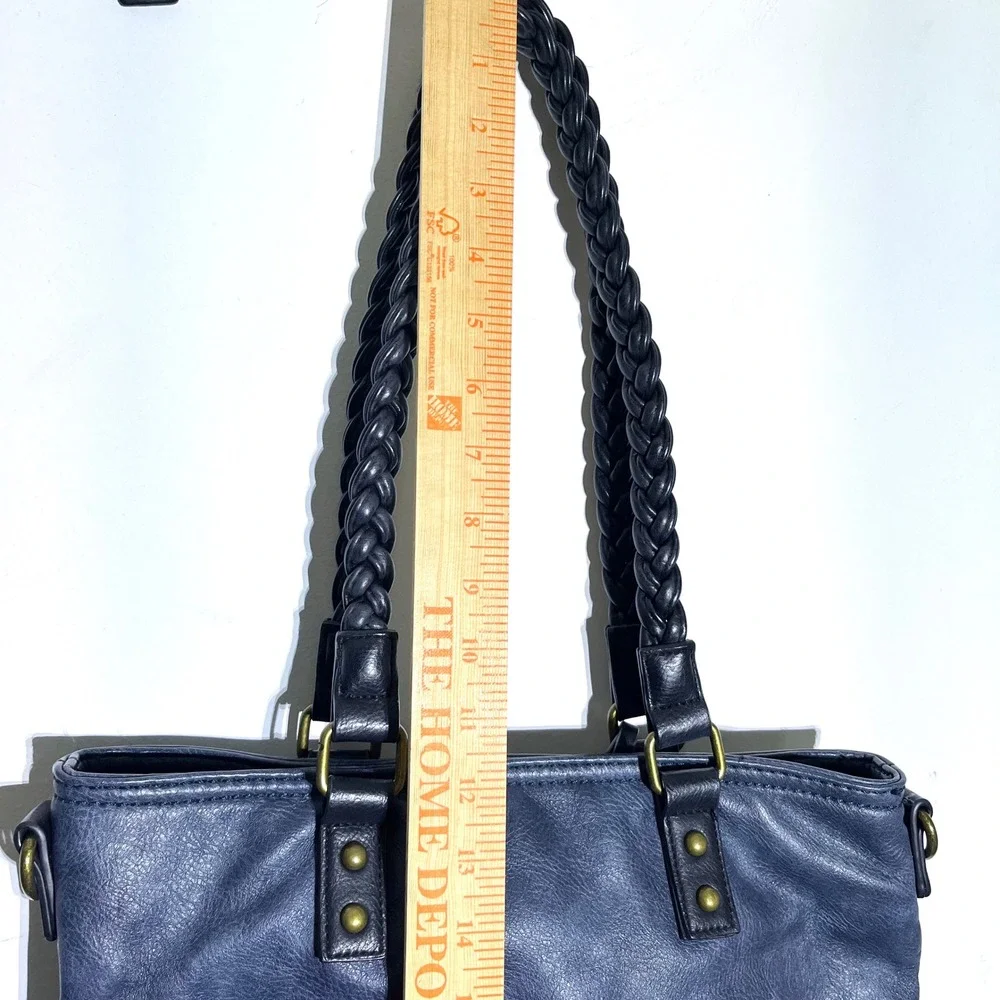 Tote‎ Bag Faux Leather Braided Handles Aztec Design Blue Shoulder Bag Maurices